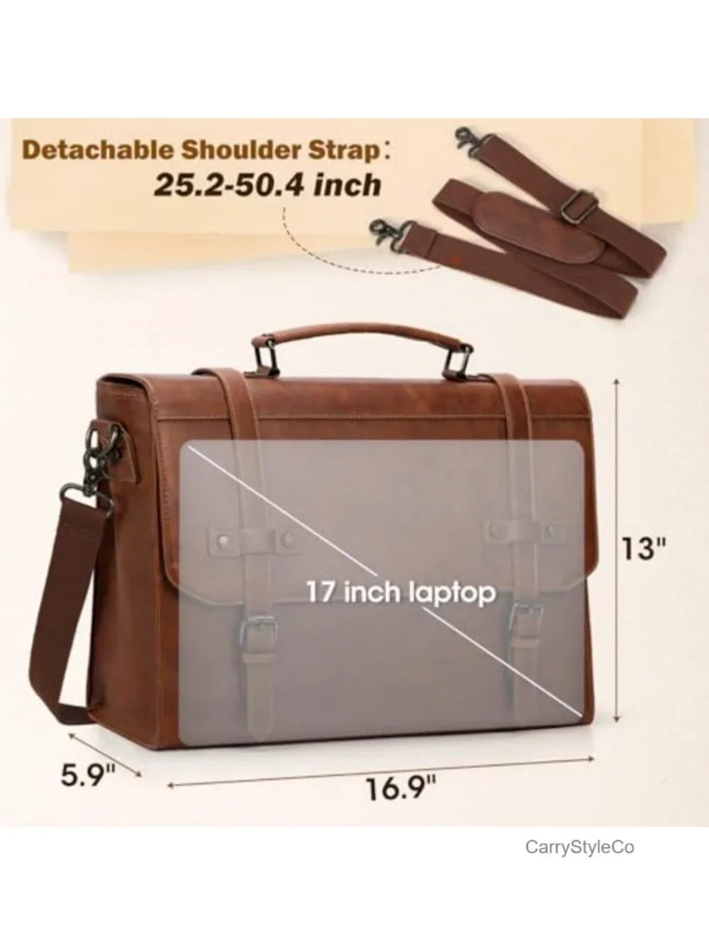Vintage PU Leather Messenger Bag Waterproof Laptop Briefcase for Men Crossbody